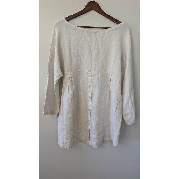 Terzo Millennio Womens Linen Tunic Top Medium Lagenlook Button Back Natural - Picture 4 of 9